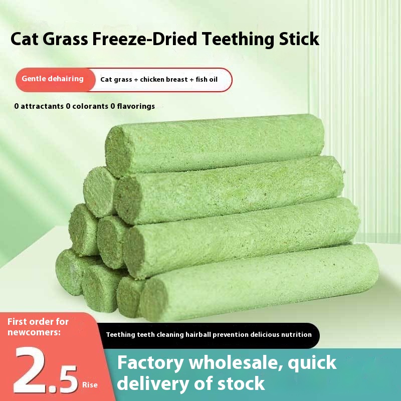 Palitos de dentición liofilizados de hierba para gatos